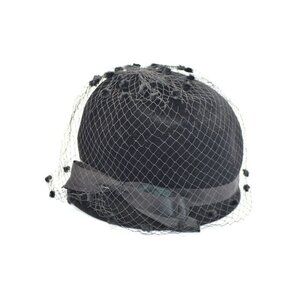 Cherry and Webb Mid Century Black Imported Fur Ribbon Netted Bucket Dress Hat